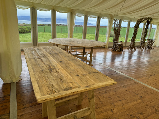 Driftwood trestle table
