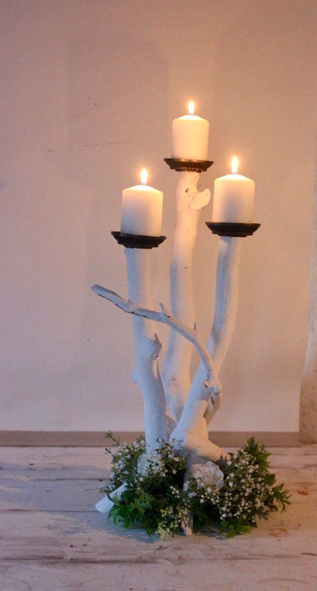 whitewashed rustic candelabra