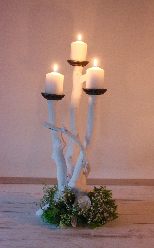 whitewashed rustic candelabra