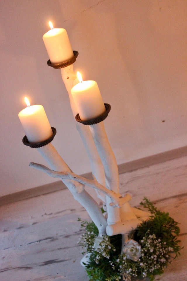 whitewashed rustic candelabra